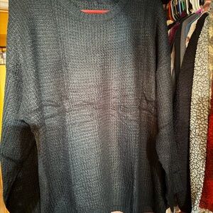 Elegant Black Crew Neck Waffle Sweater